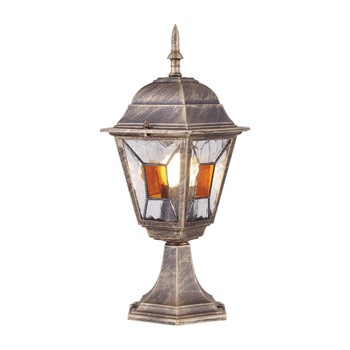 Stalp pitic de exterior, 42 cm, 1 x E27, IP44, design sticla murano, finisaj auriu antic Stalp pitic de exterior, 42 cm, 1 x E27, IP44, design sticla murano, finisaj auriu antic