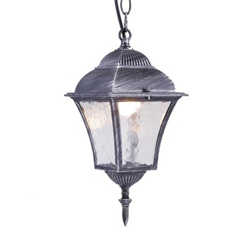 Pendul de exterior, 1 x E27, IP44, design sticla decorativa, finisaj argintiu antic Pendul de exterior, 1 x E27, IP44, design sticla decorativa, finisaj argintiu antic