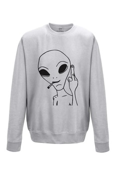 Pulover dama din bumbac 80%, poliester 20%, MAYKA, model Extraterestru, Gri Pulover dama din bumbac 80%, poliester 20%, MAYKA, model Extraterestru, Gri