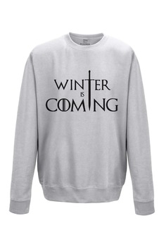 Pulover dama din bumbac 80%, poliester 20%, MAYKA, model Winter is Coming, Gri Pulover dama din bumbac 80%, poliester 20%, MAYKA, model Winter is Coming, Gri