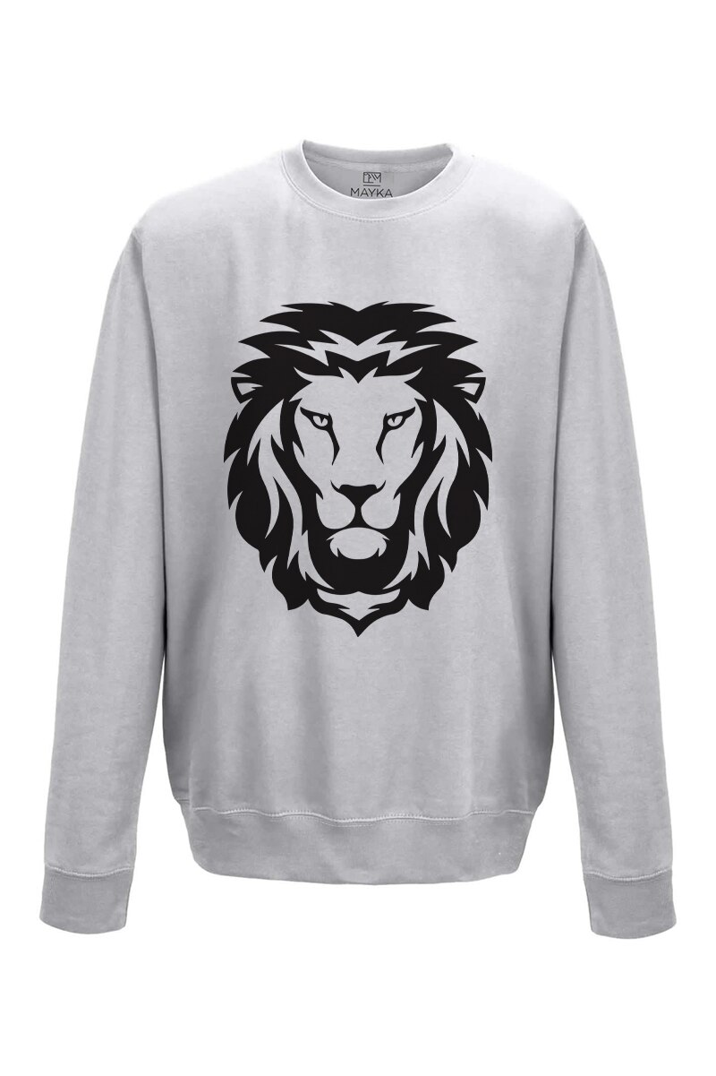 Pulover dama din bumbac 80%, poliester 20%, MAYKA, model Leul, Gri