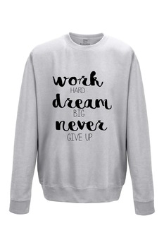Pulover dama din bumbac 80%, poliester 20%, MAYKA, model WORK HARD, Gri Pulover dama din bumbac 80%, poliester 20%, MAYKA, model WORK HARD, Gri