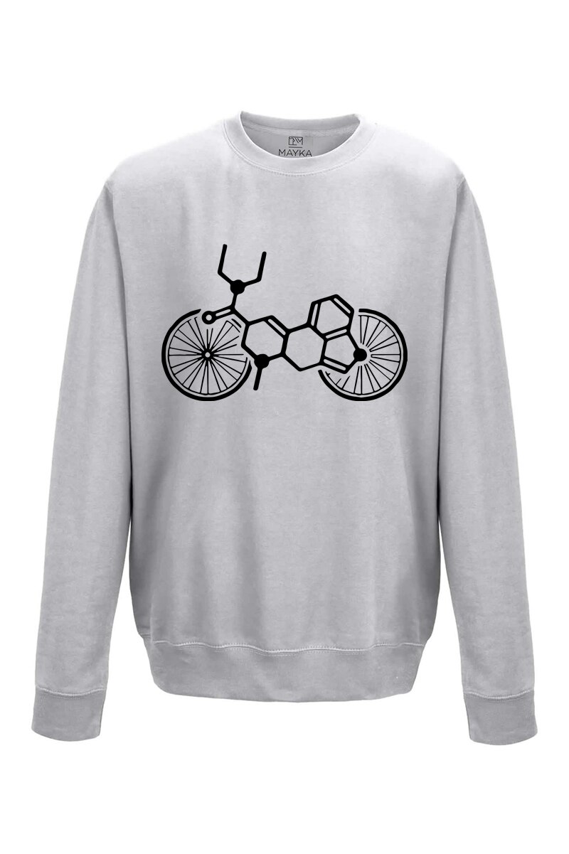 Pulover dama din bumbac 80%, poliester 20%, MAYKA, model Formula cu Roti, Gri