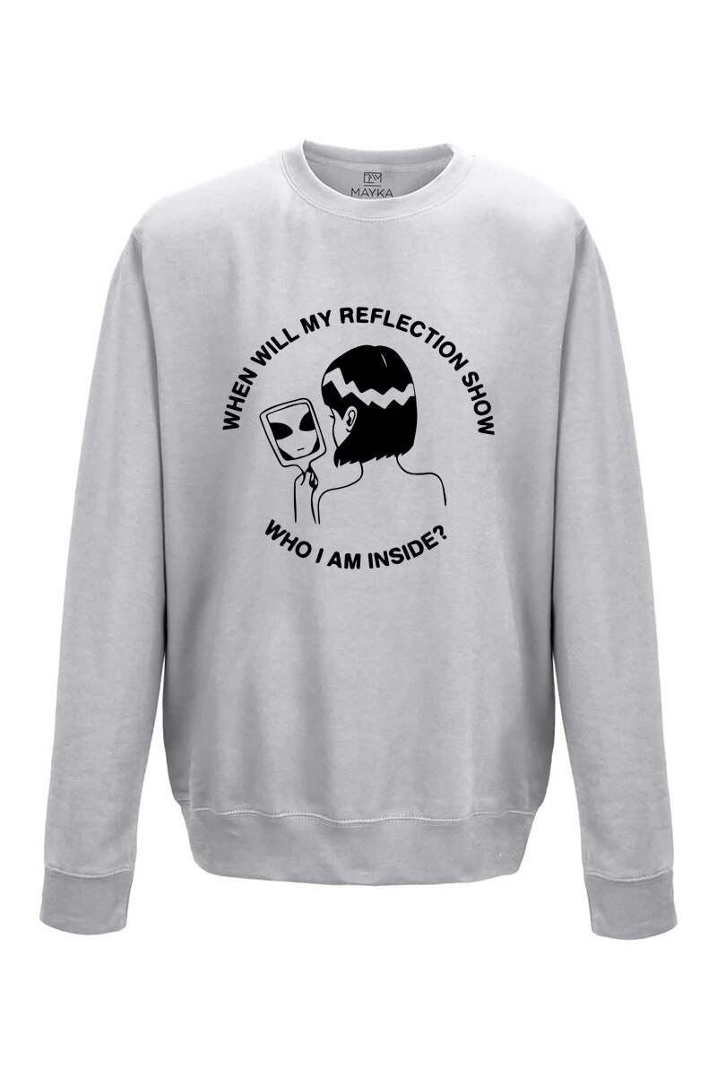 Pulover dama din bumbac 80%, poliester 20%, MAYKA, model ENJOY THE LITTLE THINGS, Gri