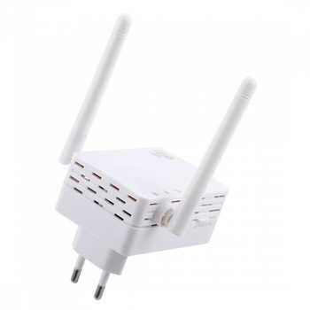 Amplificator semnal retea wireless cu antena dubla Prolight, Alb Amplificator semnal retea wireless cu antena dubla Prolight, Alb