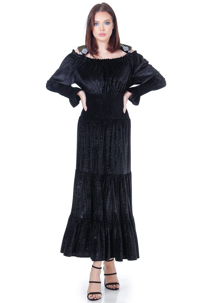 Rochie din catifea pe negru Liza Panait ID-9E