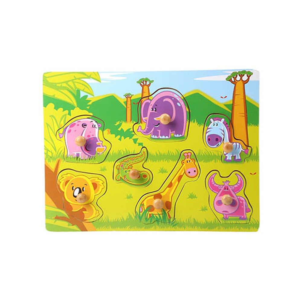 Puzzle din lemn pentru bebelusi cu animale salbatice EVO