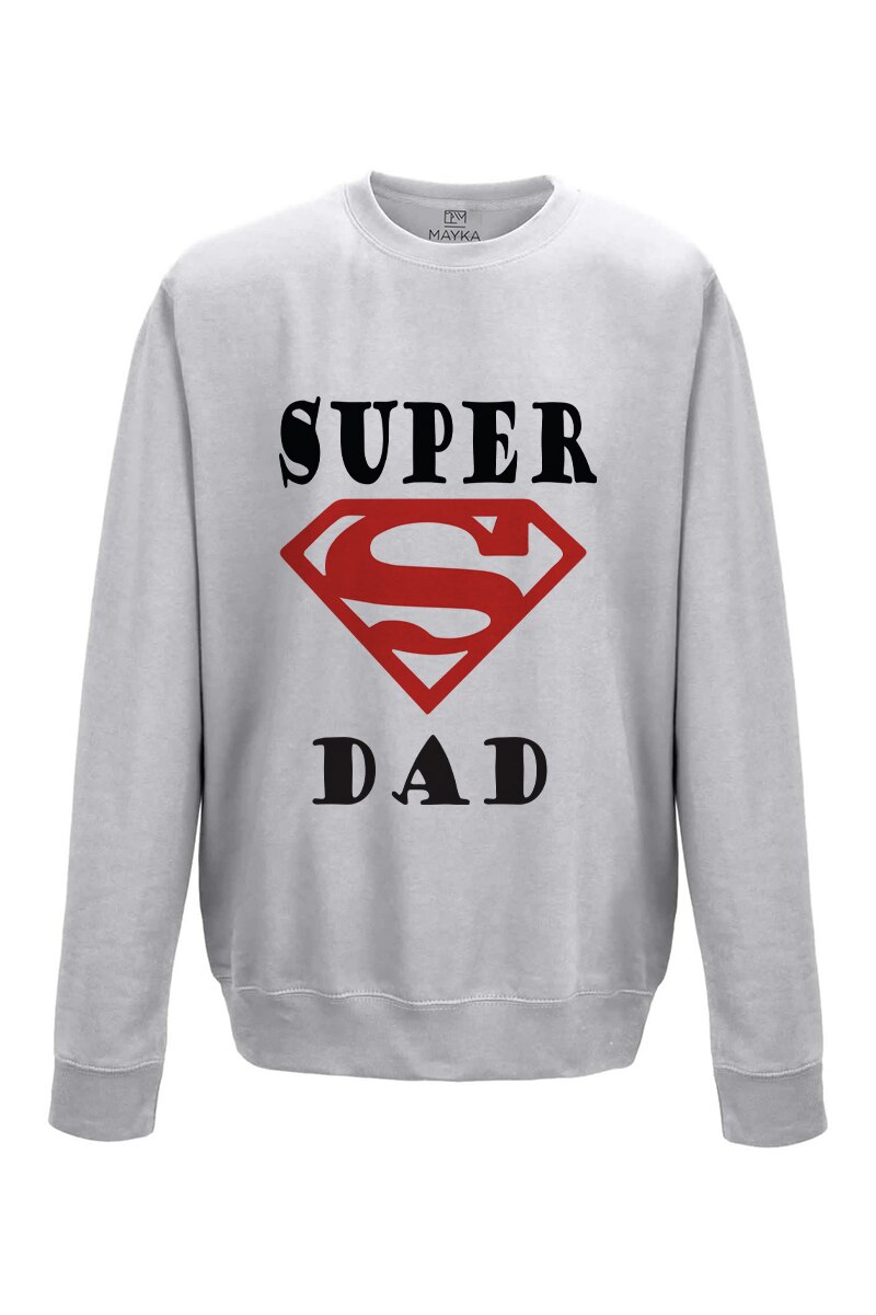 Pulover Barbat din bumbac 80%, poliester 20%, MAYKA, model Super Dad, Gri