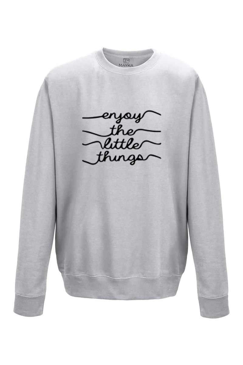 Pulover Barbat din bumbac 80%, poliester 20%, MAYKA, model ENJOY THE LITTLE THINGS, Gri