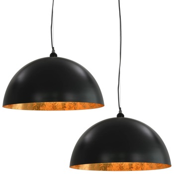 Set 2 lustre semisferice, vidaXL, Metal, E27, 50 x 24.5 cm, Negru/Auriu Set 2 lustre semisferice, vidaXL, Metal, E27, 50 x 24.5 cm, Negru/Auriu