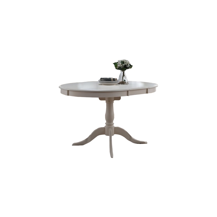 Masuta dining ovala, Alb, lemn masiv, lungime 120cm, latime 90cm, inaltime 90cm