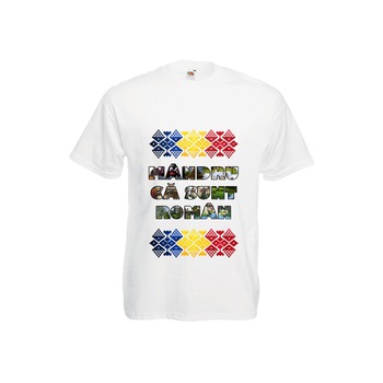 Tricou barbatesc personalizat Fruit of the loom, alb, imprimeu Mandru ca sunt roman, 2XL Tricou barbatesc personalizat Fruit of the loom, alb, imprimeu Mandru ca sunt roman, 2XL