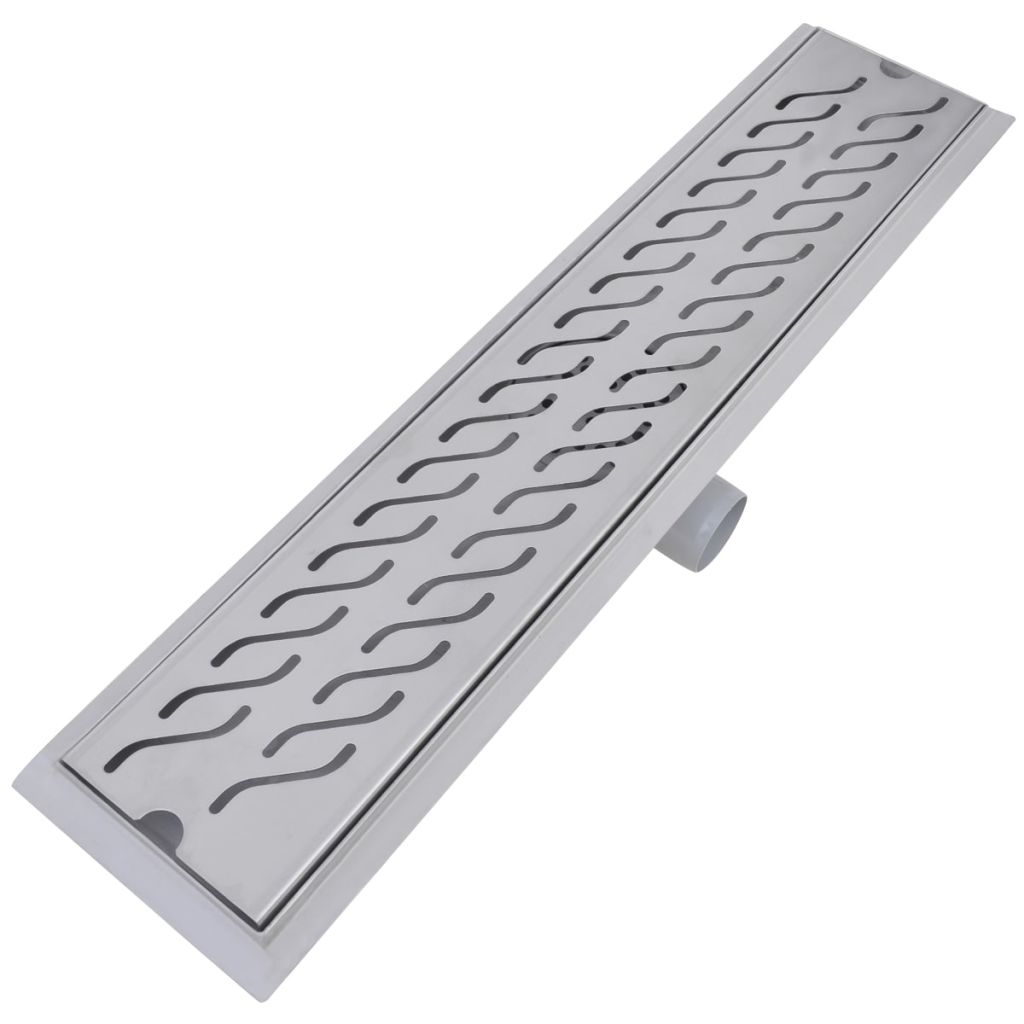 Rigola liniara pentru dus, vidaXL, Otel inoxidabil, Model ondulat, 630 x 140 mm, Argintiu