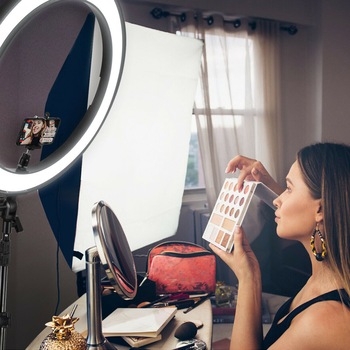 Lampa circulara fotografica Ring Light, 120 x LED SMD, 10 trepte de lumina (lumina rece, calda si neutra) Photo / video / MakeUp, fara trepied Sdx Market® Lampa circulara fotografica Ring Light, 120 x LED SMD, 10 trepte de lumina (lumina rece, calda si neutra) Photo / video / MakeUp, fara trepied Sdx Market®