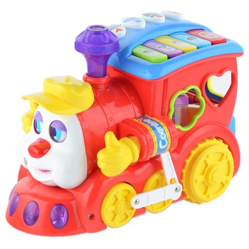 Jucarie interactiva M-Toys - Locomotiva cu forme, lumini si sunete Jucarie interactiva M-Toys - Locomotiva cu forme, lumini si sunete