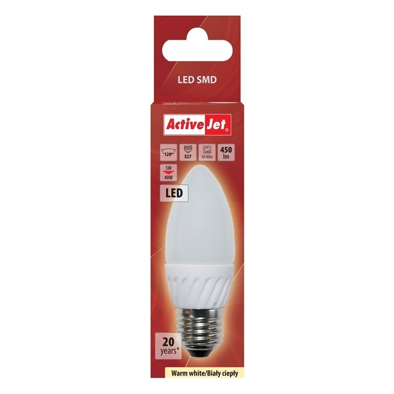 Bec LED SMD ActiveJet E27 5W, 30000 ore, lumina calda