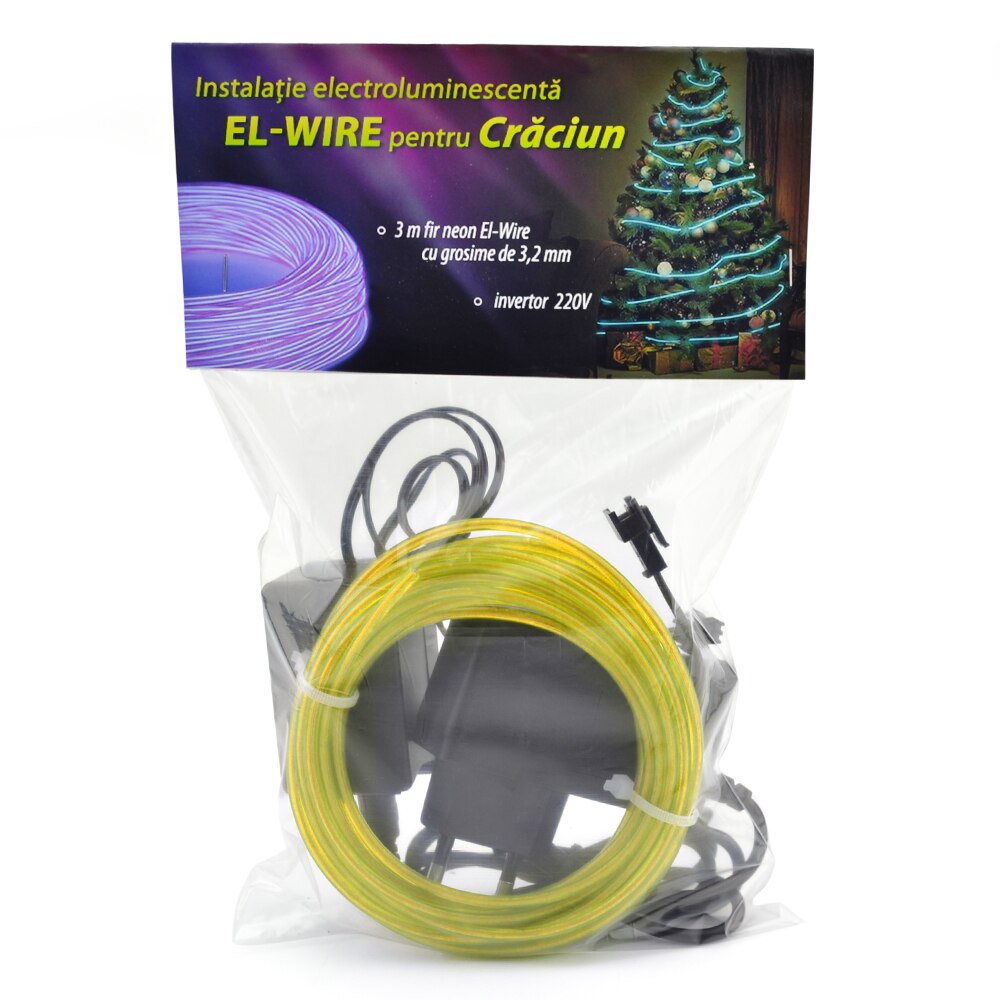 Instalatie electroluminescenta, ProCart, pentru bradul de Craciun, El-wire, galbena