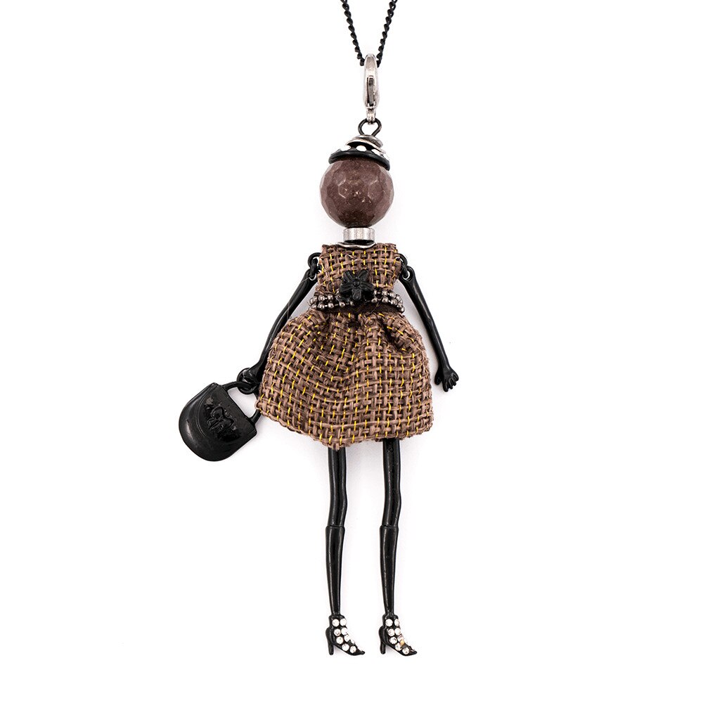 Pandantiv cu lant Bambola in Stile Rotterdam-Brown-Black, Pret-a-porter Style by Roxannes - Bambole Milanesi, Maro 42526-Brown-Black