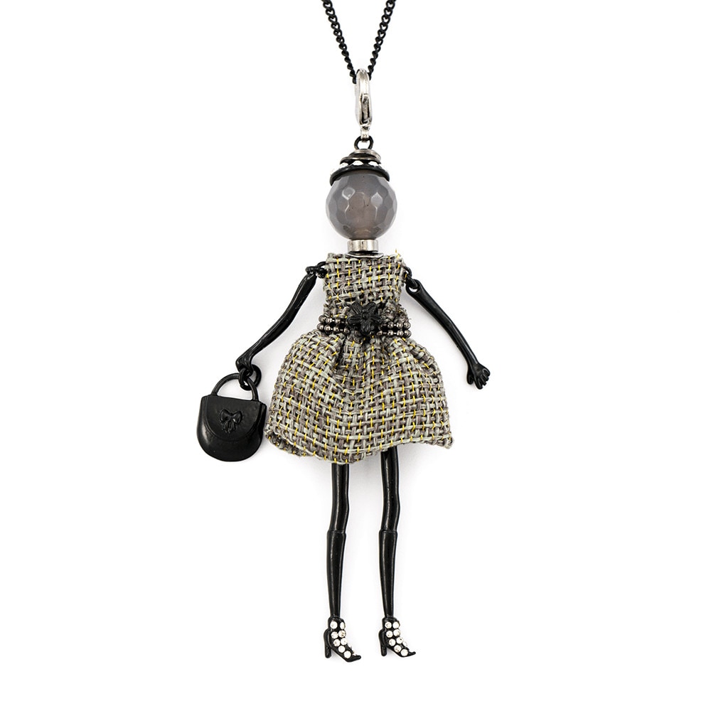 Pandantiv cu lant Bambola in Stile Rotterdam-Grey-Black, Pret-a-porter Style by Roxannes - Bambole Milanesi, Gri 42526-Grey-Black