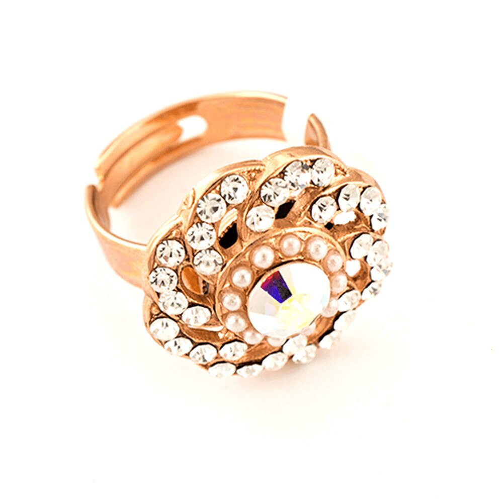 Inel placat cu Aur roz de 24K, Cristale si Pietre semipretioase, Crystal Pearl's by Roxannes - Mariana Jewellery, Cristal Transparent/Alb 7526/1-M48001RG