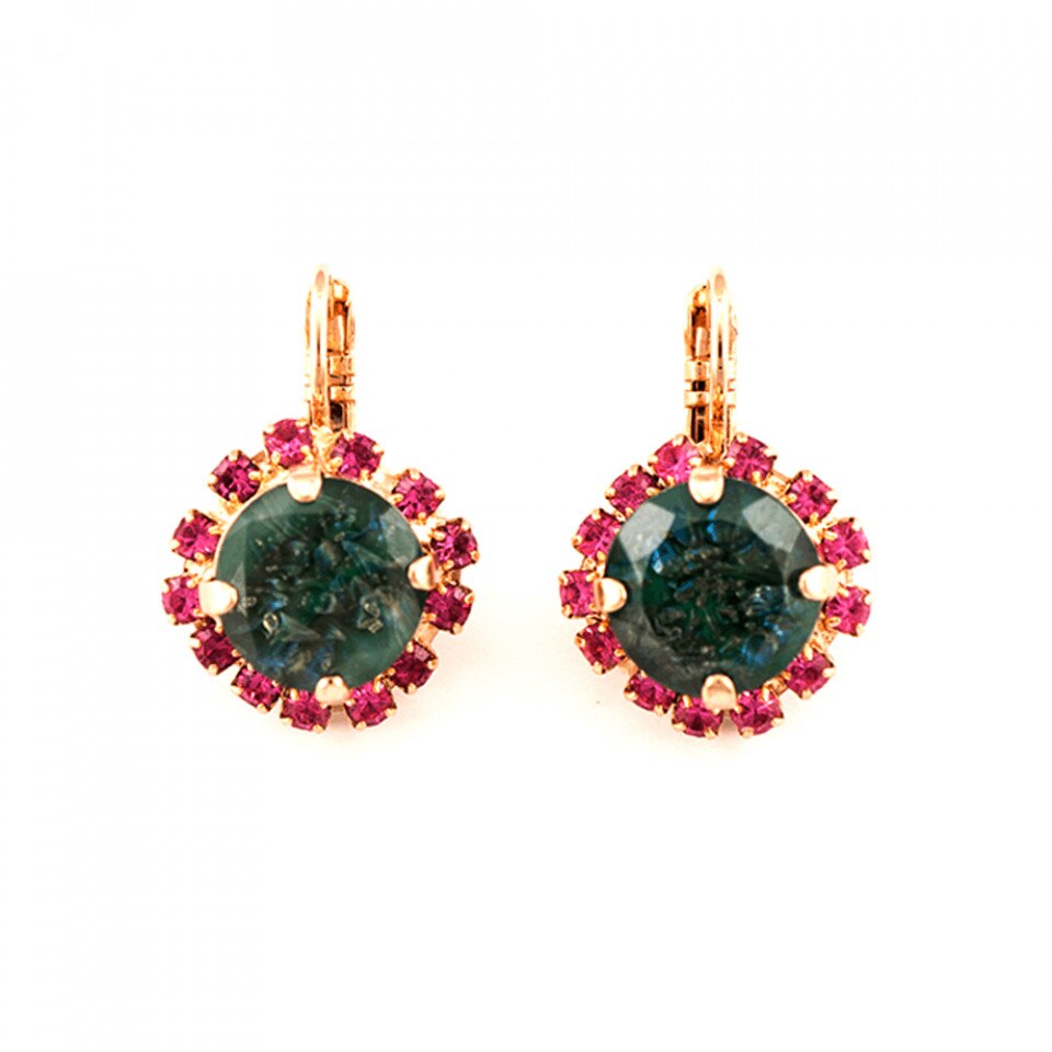 Cercei placati cu Aur roz de 24K, Cristale Swarovski, Luck by Roxannes - Mariana Jewellery, Verde/Fuchsia 1137/1-1033RG6