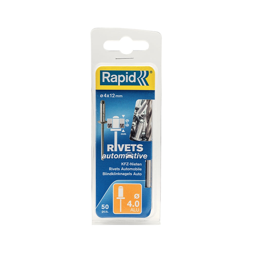 Nituri Rapid Automotive diametru 4.0mm x 12mm, aluminiu, burghiu metal HSS inclus, 50 buc/set 5000405