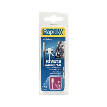 Nituri etansare Rapid diametru 3.2mm x 8mm, aluminiu, burghiu metal HSS inclus, 50 buc/set 5000399 Nituri etansare Rapid diametru 3.2mm x 8mm, aluminiu, burghiu metal HSS inclus, 50 buc/set 5000399