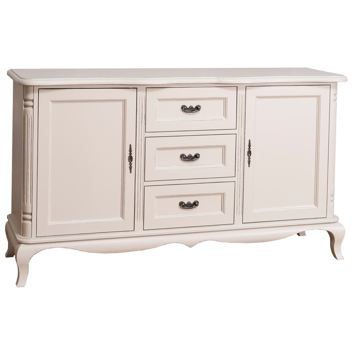 Comoda Szel-Mob cu 2 usi si 3 sertare Chic, sertare pe sine soft close, culoare brun / gri antichizat, 100% lemn masiv, 158x48x89 cm