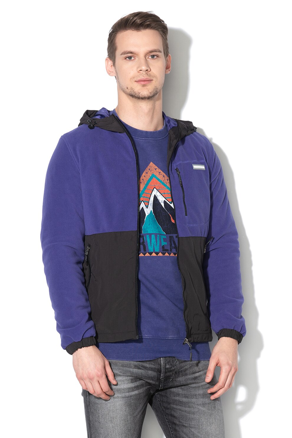 Jack&Jones, Jacheta impermeabila, cu gluga Milo, Violet ametist/Negru