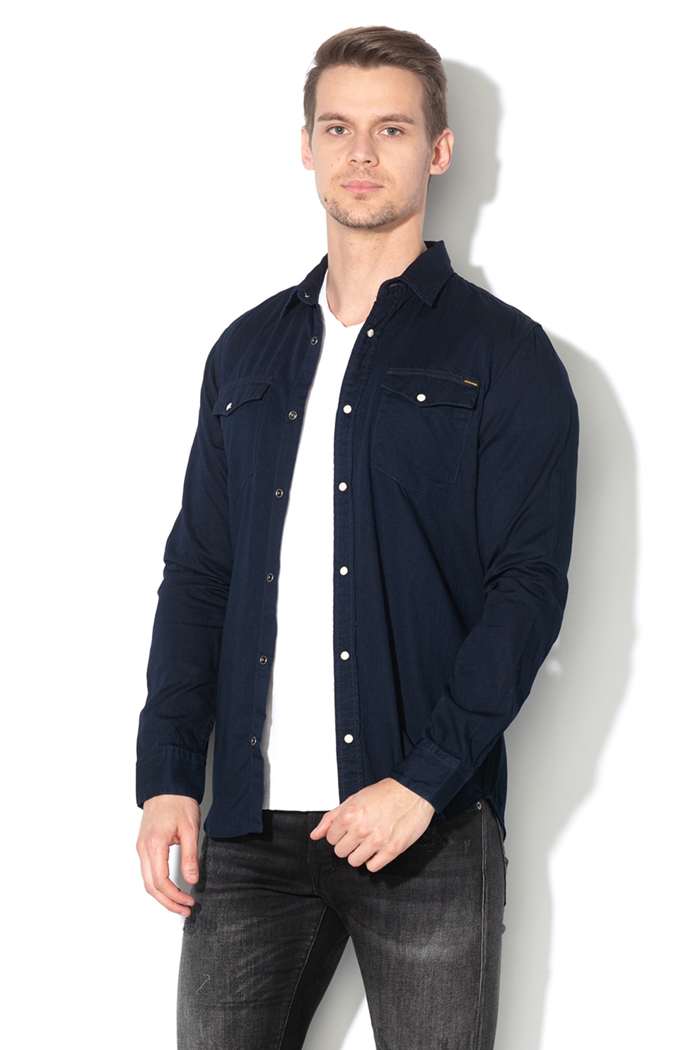 Jack&Jones, Camasa slim fit cu buzunare pe piept Sheridan, Bleumarin inchis