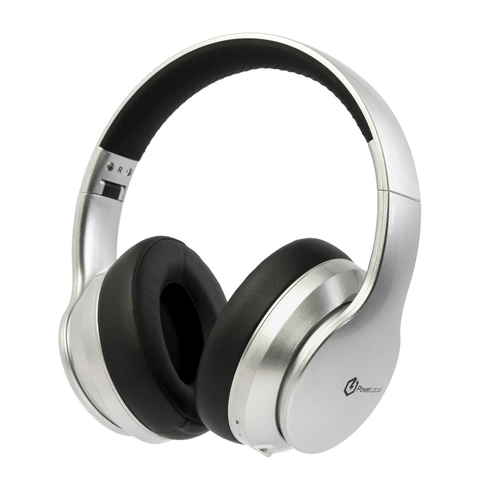 Casti Wireless Over-Ear, PowerLocus P6, Bluetooth 5.3, Hi-Fi Microfon Incorporat, Compatibilitate universala pentru iPhone, Android, Laptop, PC, Silver