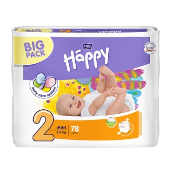 Scutece Happy Big Pack Mini pentru copii de 5-9Kg, 78 bucati EVO Scutece Happy Big Pack Mini pentru copii de 5-9Kg, 78 bucati EVO