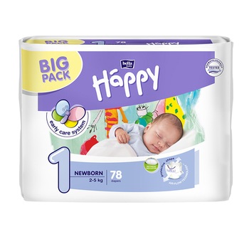 Scutece Happy Big Pack Newborn pentru copii de 3-6Kg, 78 bucati EVO Scutece Happy Big Pack Newborn pentru copii de 3-6Kg, 78 bucati EVO