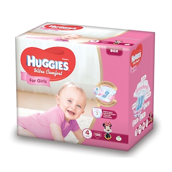 Scutece Huggies Ultra Confort Box, Numarul 4, pentru fete, 126 bucati, 8-14 Kg EVO Scutece Huggies Ultra Confort Box, Numarul 4, pentru fete, 126 bucati, 8-14 Kg EVO