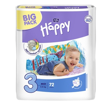 Scutece Happy Big Pack Midi pentru copii de 5-9Kg, 66 bucati EVO Scutece Happy Big Pack Midi pentru copii de 5-9Kg, 66 bucati EVO