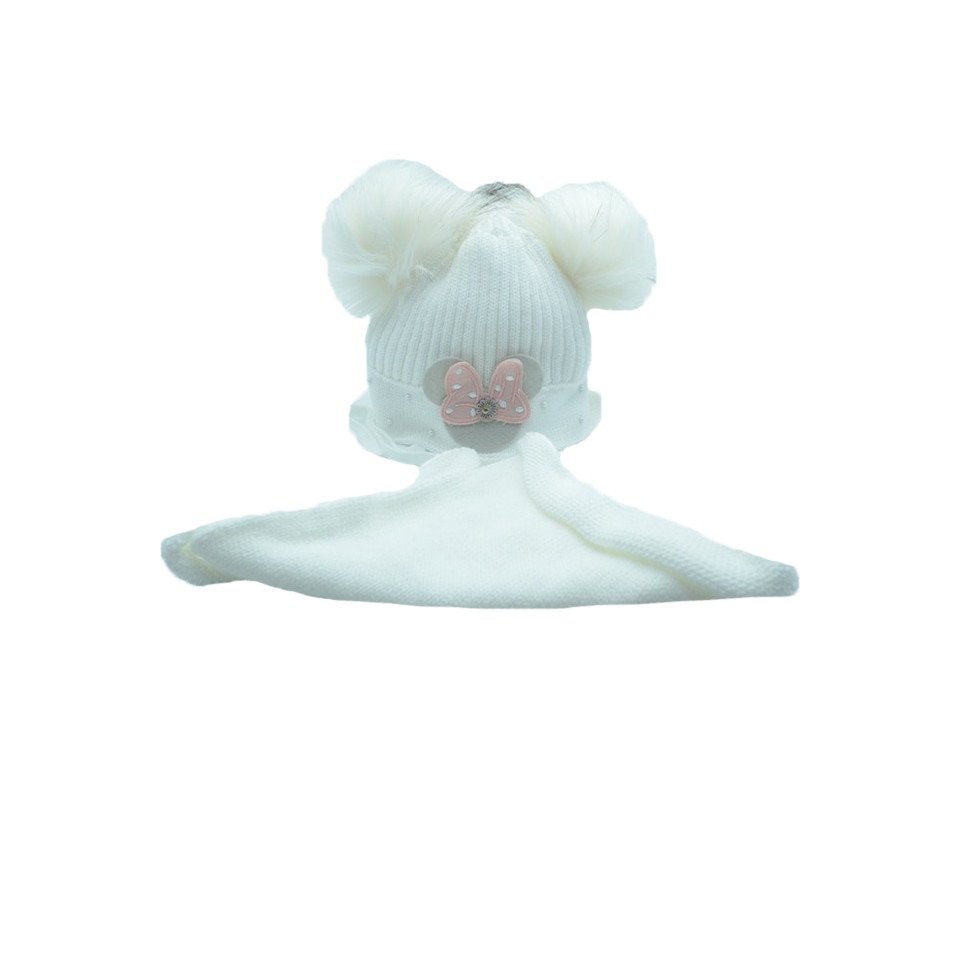 Set 2 piese caciula si fular pentru fetite Ambra CFA-04, Alb, 46