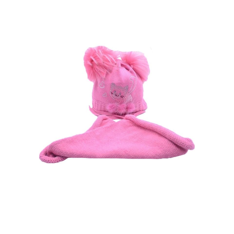 Set 2 piese caciula si fular pentru fetite Ambra CFA-06, Fucsia, 46