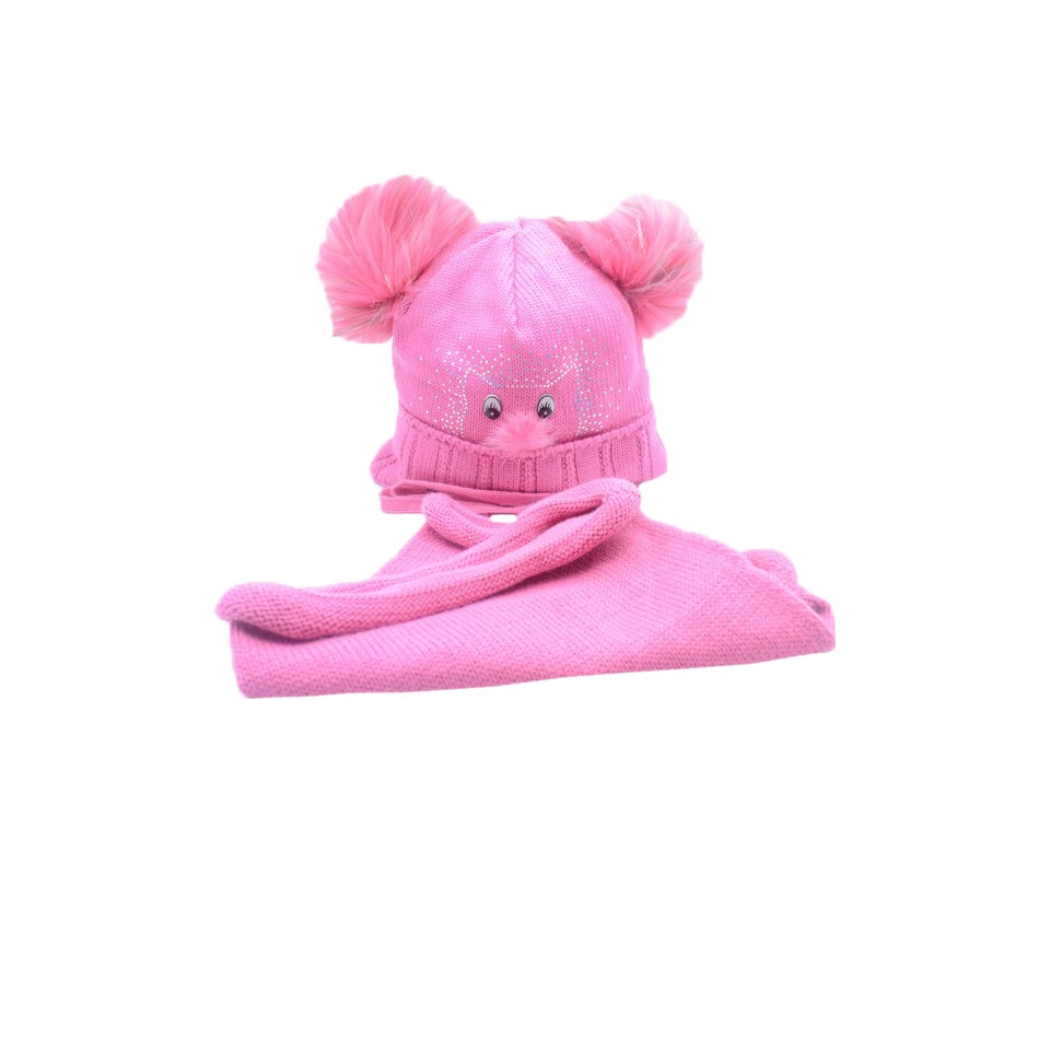 Set 2 piese caciula si fular pentru fetite Ambra CFA-09, Roz, 44