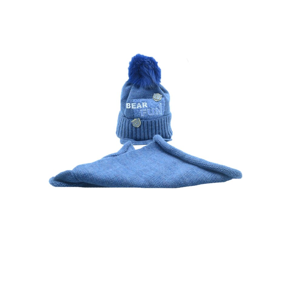 Set 2 piese caciula si fular pentru baieti Ambra CFB-002, Albastru, 46 cm