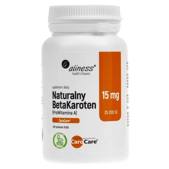 Aliness BetaCaroten Natural 15 mg - 100 de pastile supliment alimentar