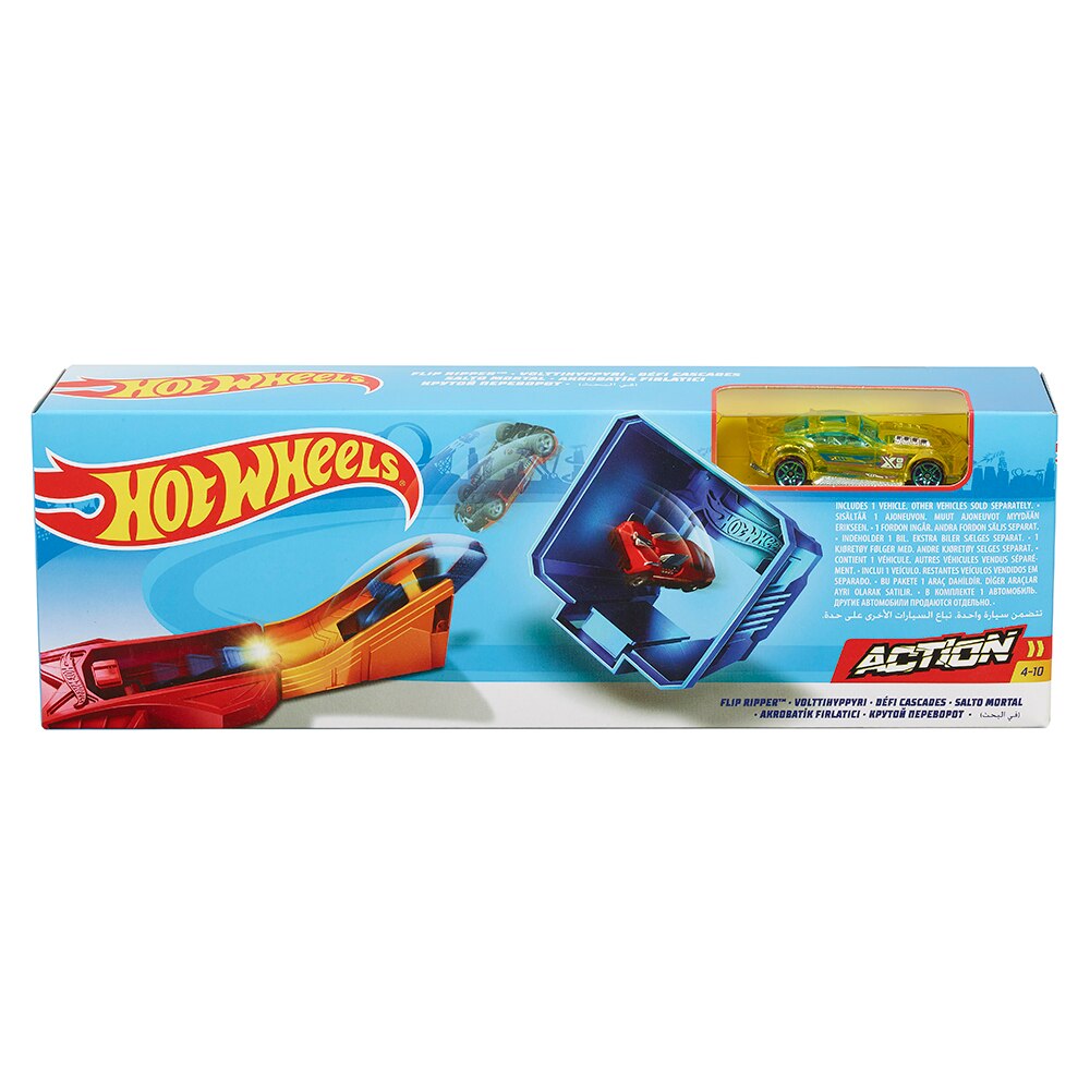 Set stunt Hot Wheels cu masinuta + componentele pistei cu lansator, 32 x 5.5 x 10.5 cm
