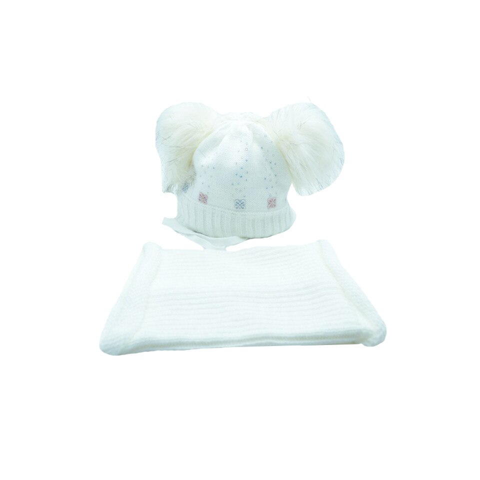 Set 2 piese caciula si fular pentru fetite Ambra CFA-01, Alb, Universal