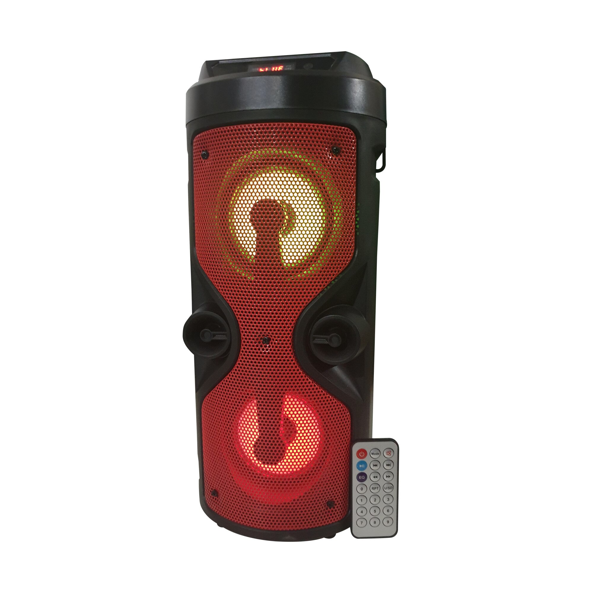 Boxa portabila cu Bluetooth, 12W, AUX-in, Radio FM, Cititor USB, Card TF, Lumini LED DJ, Telecomanda, Rosu