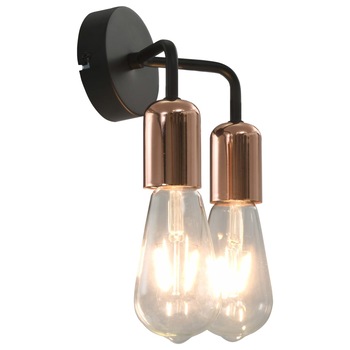 Lampa de perete cu 2 becuri cu filament, vidaXL, Metal, 4,5 x 6 cm, Negru/Aramiu Lampa de perete cu 2 becuri cu filament, vidaXL, Metal, 4,5 x 6 cm, Negru/Aramiu