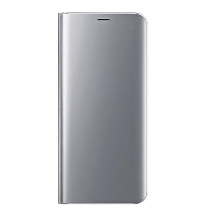 Luxury Flip Stand Mirror telefontok Huawei Y6s (2019)-nek, Félig átlátszó fedél, Tükör típus, Asztali tartó funkció, Ezüst