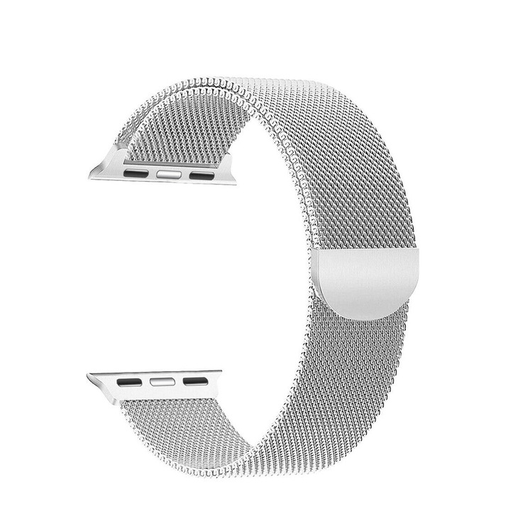 Curea argintie magnetica din otel inoxidabil, 44 mm compatibila Ceas Apple seria 1, 2 , 3