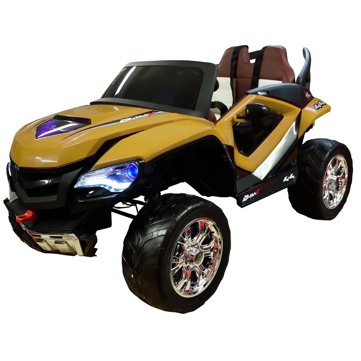 Masinuta electrica 4x4 Premier D-Max, 12V, roti cauciuc EVA, scaun piele ecologica, galben