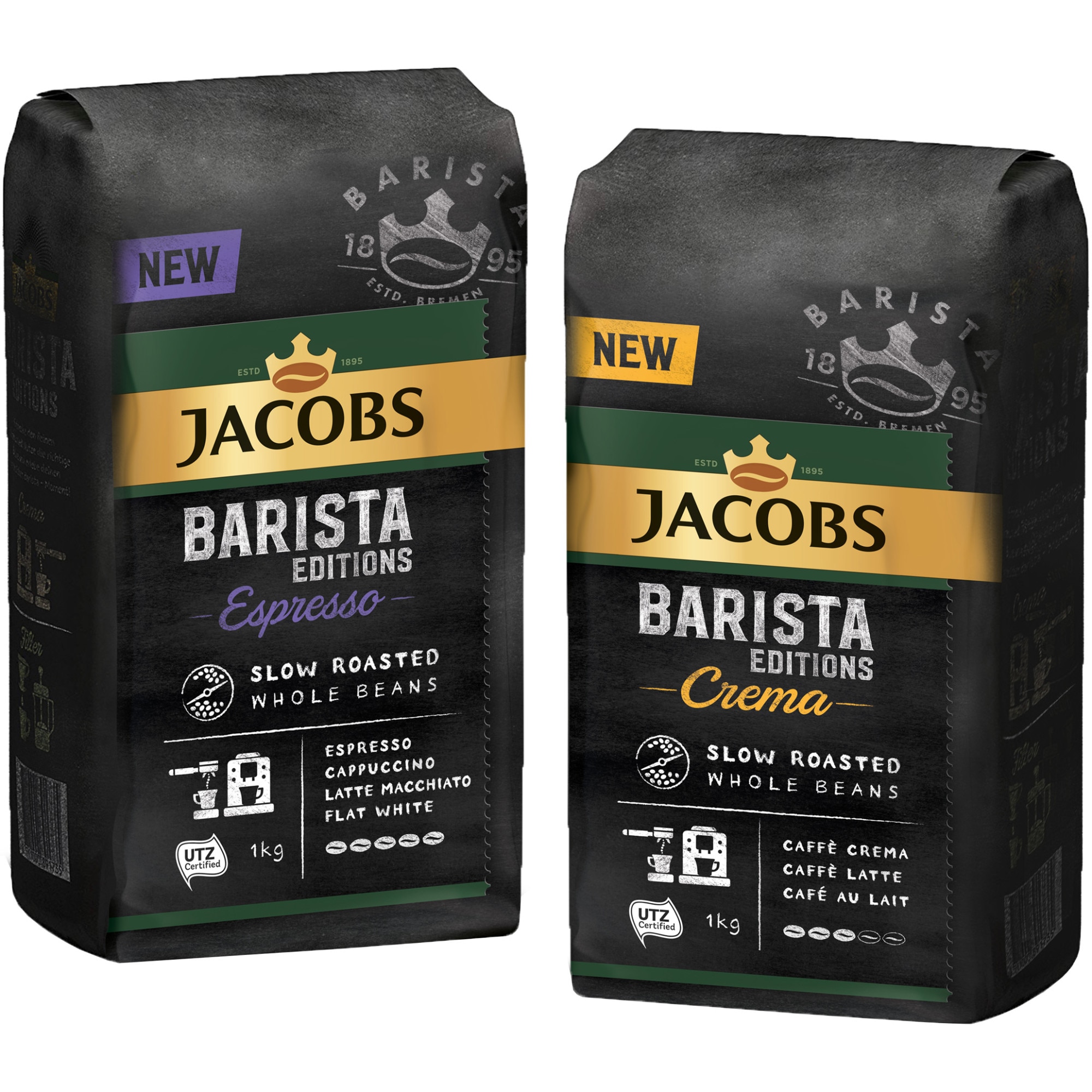 Set Cafea boabe Jacobs Barista Editions Espresso 1 Kg si Cafea boabe Jacobs  Barista Crema 1 Kg