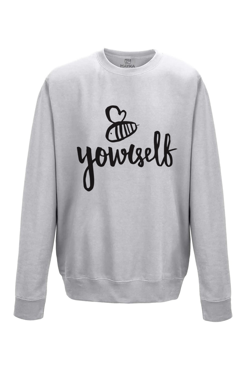 Pulover barbat din bumbac 80%, poliester 20%, MAYKA, model be yourself, Gri