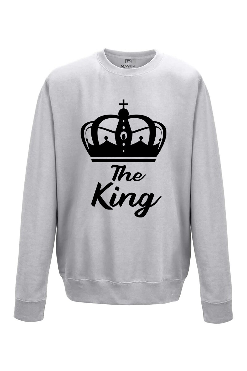 Pulover Barbat din bumbac 80%, poliester 20%, MAYKA, model THE KING, Gri